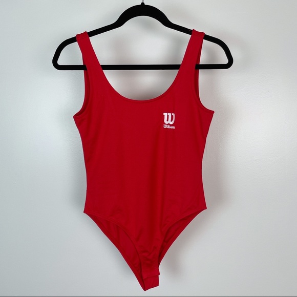 FOREVER 21 x WILSON Jersey Mesh Logo Red  Bodysuit S - Picture 3 of 9